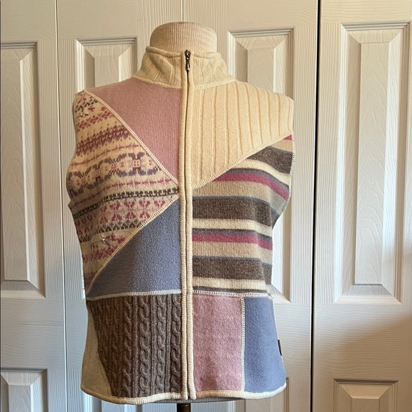 Woolrich Vintage Lamb’s Wool Patchwork Zip-Up Sweater Vest Size Medium - Picture 1 of 14
